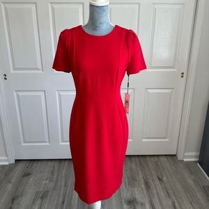 Women Calvin Klein Red Short Sleeve Sheath Dress Sz 8 Career Church Date Night